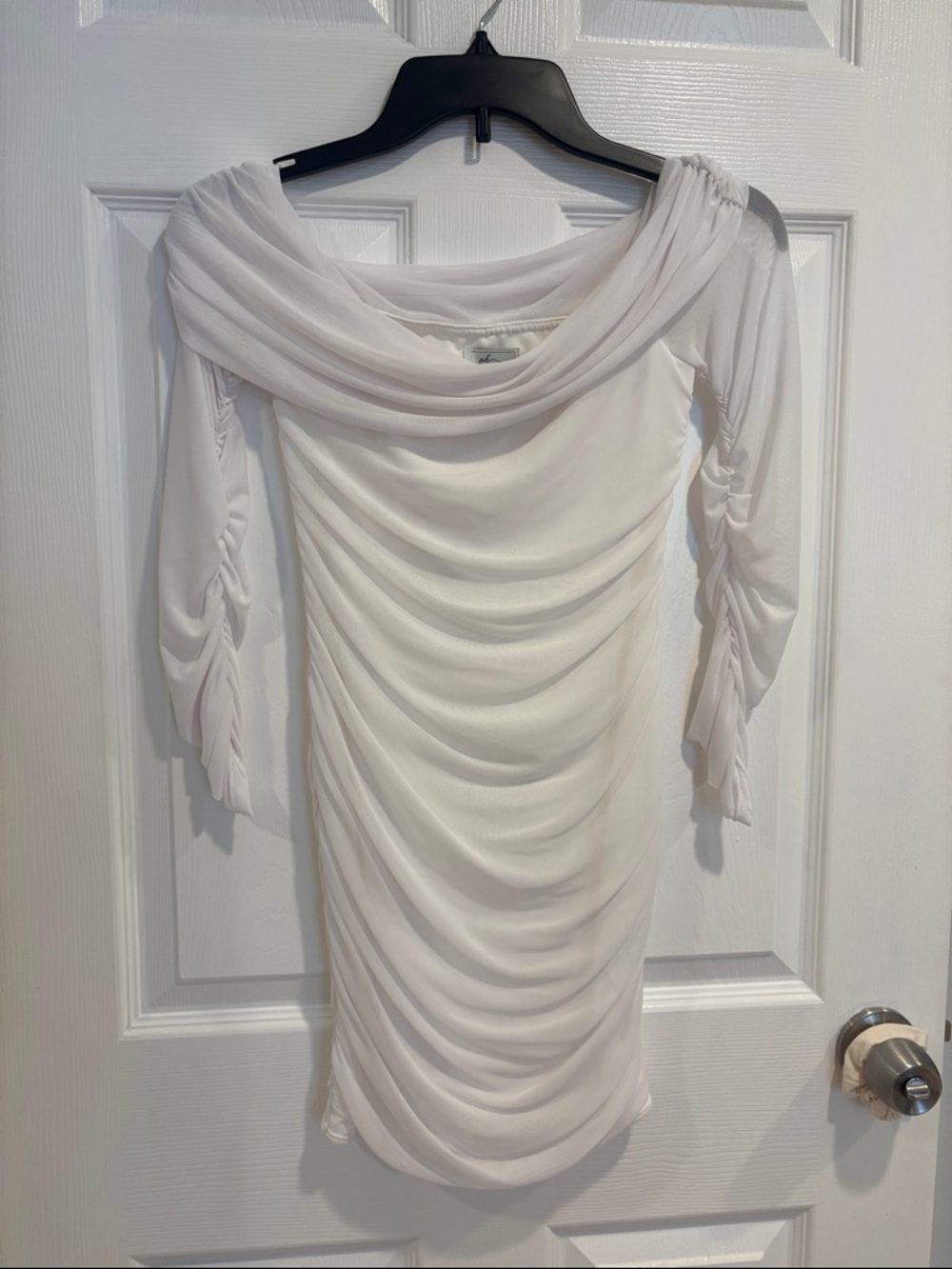 Oh Polly White Draped Off-Shoulder Ruched Dress